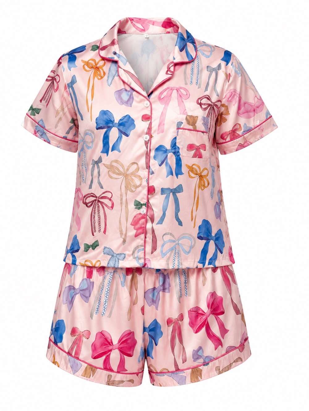 Pink Bow-Print Short Sleeve ladies Pajama Set